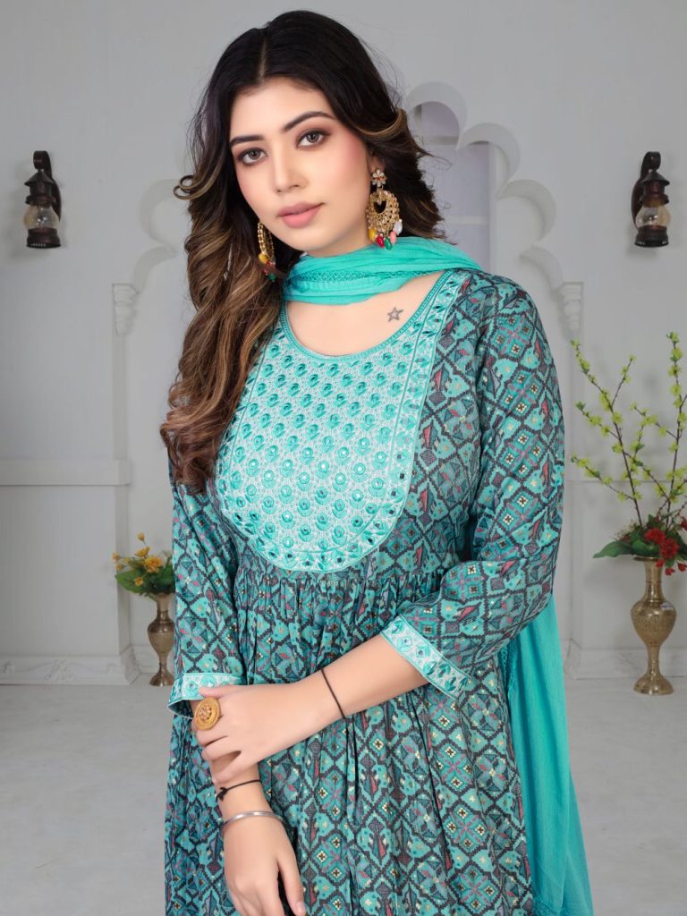 Teal Anarkali Frock - Candy Women Suits