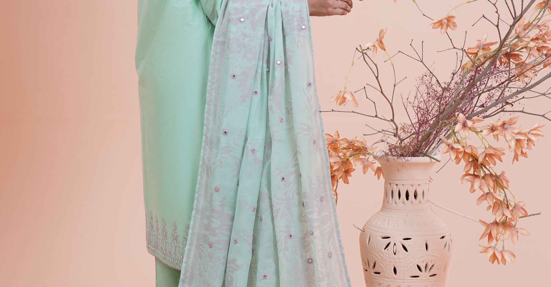 Seafoam organza party wear suit
